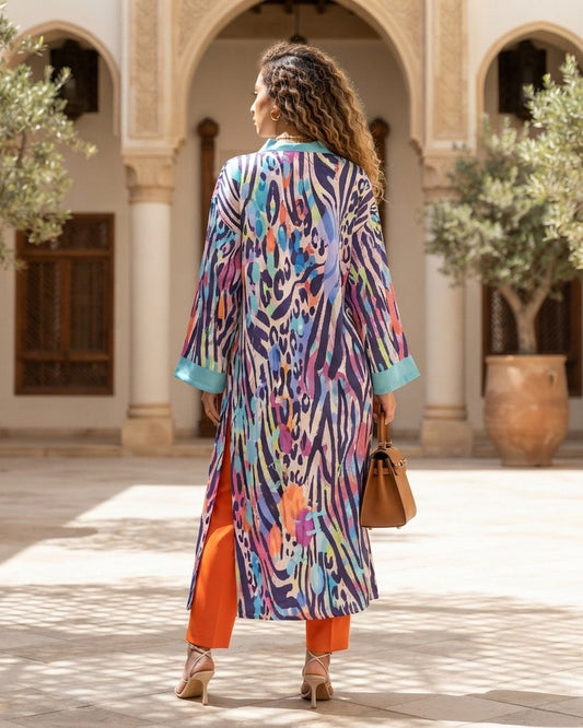 Zebratastic long cardigan, back view
